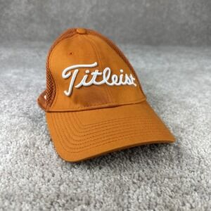 Titleist Golf Hat Orange Tour Issue Pro V1 FJ Foot Joy Fitted S/M Flex Fit Mesh